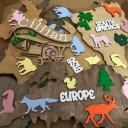 Wall Map- Safari Nursery Decor- Map Art- Wooden - Kids Bedroom World Animal - thumbnail 2