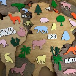 Wall Map- Safari Nursery Decor- Map Art- Wooden - Kids Bedroom World Animal - thumbnail 3