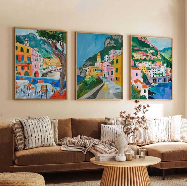 Set Of 3 Amalfi Posters, Italy Travel Prints, Coast Wall Art, Mediterranean Decor, Italian Landscape Coastal Poster - image 1