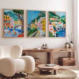 Set Of 3 Amalfi Posters, Italy Travel Prints, Coast Wall Art, Mediterranean Decor, Italian Landscape Coastal Poster - thumbnail 2