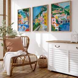 Set Of 3 Amalfi Posters, Italy Travel Prints, Coast Wall Art, Mediterranean Decor, Italian Landscape Coastal Poster - thumbnail 3