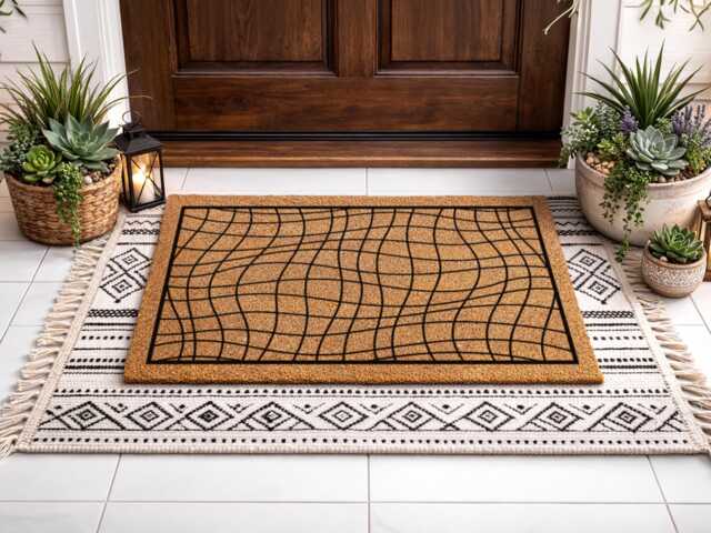 Trippy Warped Grid Doormat - Optical Illusion Welcome Mat Retro Home Decor - image 1