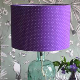 Handmade Purple Polkadot Drum Lampshade Tula Pink Fabric - thumbnail 3