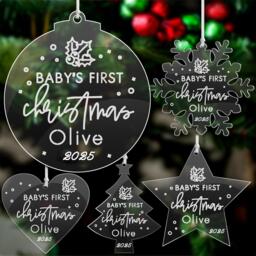 Personalised Baby's 1st Christmas Bauble 2025 Xmas Decorations Custom Acylic Tree Ornaments Santa Gift For Kids Family - thumbnail 1