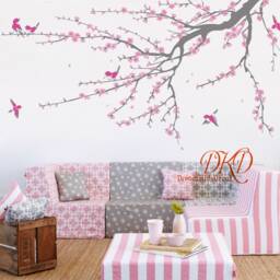 Cherry Blossom Tree Branch Wall Decal With Birds - thumbnail 2