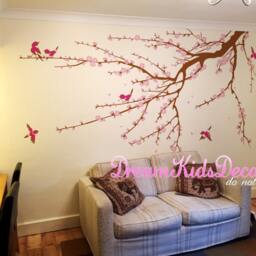 Cherry Blossom Tree Branch Wall Decal With Birds - thumbnail 3