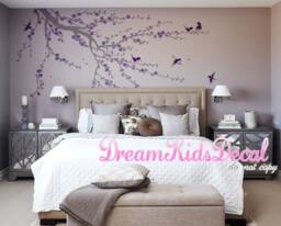 Cherry Blossom Tree Branch Wall Decal With Birds - thumbnail 1