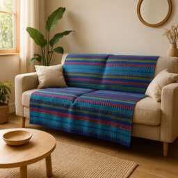 Recycled Cotton Blanket - Durable Sofa Slip Cover Boho Bedspread Portuguese Throw Sustainable Modern Traditional Home Decor - thumbnail 3