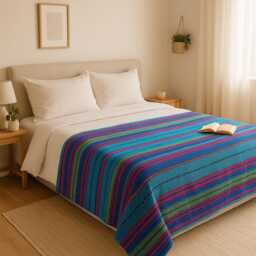 Recycled Cotton Blanket - Durable Sofa Slip Cover Boho Bedspread Portuguese Throw Sustainable Modern Traditional Home Decor