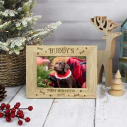 Personalised First Christmas Photo Frame - Dog Pet 1st Xmas Wooden New Puppy Keepsake - thumbnail 2