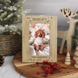 Personalised First Christmas Photo Frame - Dog Pet 1st Xmas Wooden New Puppy Keepsake - thumbnail 3