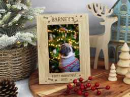 Personalised First Christmas Photo Frame - Dog Pet 1st Xmas Wooden New Puppy Keepsake - thumbnail 1