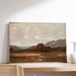 Moody Fall Landscape Painting Print, Warm Tone Autumn Wall Decor, Rustic Farmhouse Art, Country Cottage Printable Poster - thumbnail 3