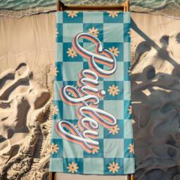 Daisy Name Beach Towel, Retro Oversized Personalized Monogram Pool Signature Towel For Kids, Vacation Gift, Picnic - thumbnail 3