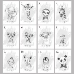 Choose Your Own Safari Elephant Giraffe Lion Boys Girls A4 Or A3 Nursery Set Unframed Prints Grey Black White Stars & Bow Ties - thumbnail 3