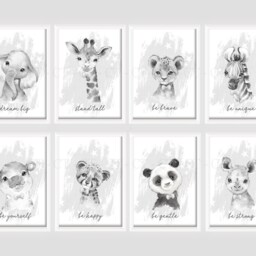 Choose Your Own Safari Elephant Giraffe Lion Boys Girls A4 Or A3 Nursery Set Unframed Prints Grey Black White Stars & Bow Ties - thumbnail 2