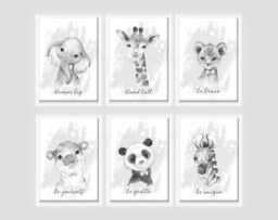 Choose Your Own Safari Elephant Giraffe Lion Boys Girls A4 Or A3 Nursery Set Unframed Prints Grey Black White Stars & Bow Ties - thumbnail 1