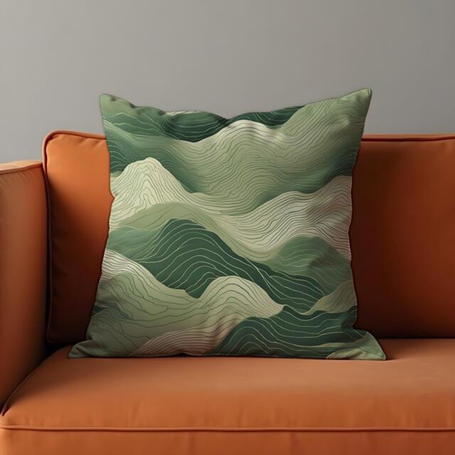 Abstract Mountain Cushion Cover, Green Topographic Line Art Pillow Case, Nature Landscape Throw Modern Home Decor - image 1