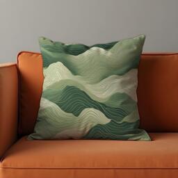 Abstract Mountain Cushion Cover, Green Topographic Line Art Pillow Case, Nature Landscape Throw Modern Home Decor - thumbnail 1
