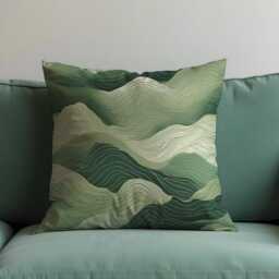 Abstract Mountain Cushion Cover, Green Topographic Line Art Pillow Case, Nature Landscape Throw Modern Home Decor - thumbnail 3