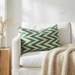Handwoven Silk Ikat Pillow Cover Uzbeki Lumbar Cushion - 16x24