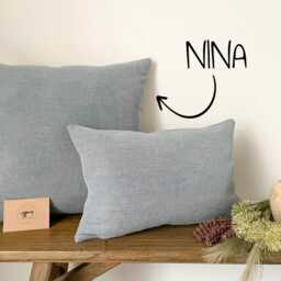 Dusky Blue Linen Modern Farmhouse Cushion Covers - thumbnail 2