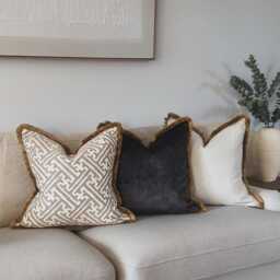 Luxury Charcoal Velvet Fringed Cushion Cover - Gray Black Throw Pillow - thumbnail 3