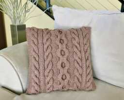 "Hand Knit Pillow Cover Warm Brown Cable With Buttons, 16""x16" - thumbnail 1
