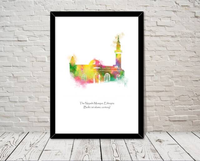 Ethiopia Art The Nejashi Mosque Islamic Watercolour Illustration Prints Islamic Wall Gifts Muslim Islam