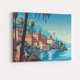 Italian Lakeside Mediterranean Villa Scenic Waterfront Landscape Canvas Wall Art Print Decor Picture Ready To Hang - thumbnail 4