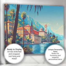 Italian Lakeside Mediterranean Villa Scenic Waterfront Landscape Canvas Wall Art Print Decor Picture Ready To Hang - thumbnail 3