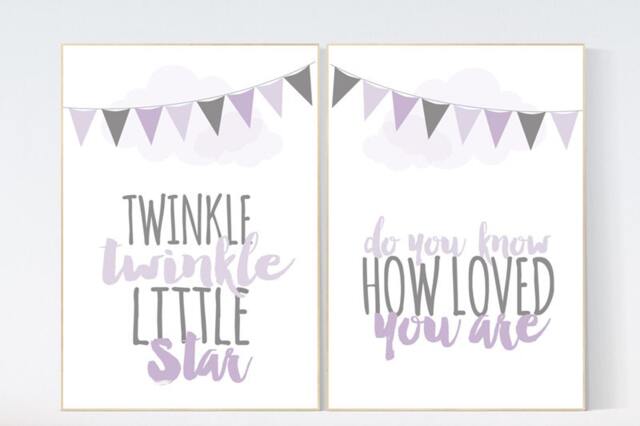 Purple Nursery Decor Twinkle Star Baby Girl Wall Art - image 1