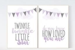 Purple Nursery Decor Twinkle Star Baby Girl Wall Art - thumbnail 1