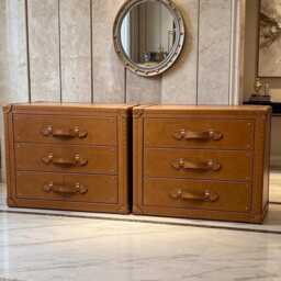 Luxury Leather Handmade Nightstand Pair - Drawer Bedside Cabinet Made in England - thumbnail 2