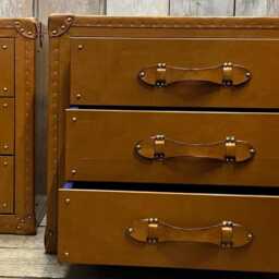 Luxury Leather Handmade Nightstand Pair - Drawer Bedside Cabinet Made in England - thumbnail 4