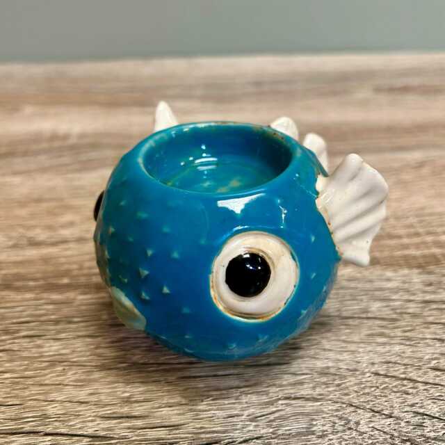 Small Pufferfish Tealight Candle Holder Ocean Seaside Beach Nautical Home Decoration Ornament - image 1