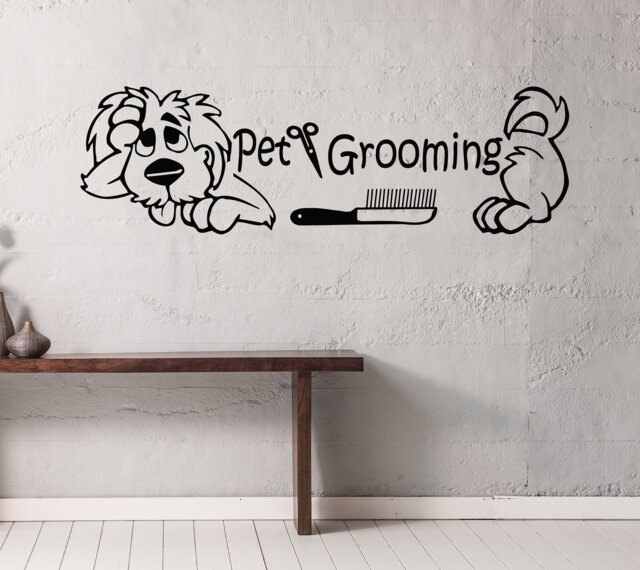Grooming Salon Wall Decor, Pet Decals, Dog, Comb, Scissors, Vinyl Sticker Art, Shop, Home Art Mural Ms274 - image 1
