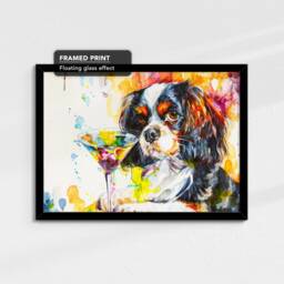 King Charles Spaniel Martini Glass Painting Framed Poster Print & Canvas Wall Decor Art Bar Kitchen Room Dog Gift Pet - thumbnail 2