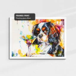 King Charles Spaniel Martini Glass Painting Framed Poster Print & Canvas Wall Decor Art Bar Kitchen Room Dog Gift Pet - thumbnail 3