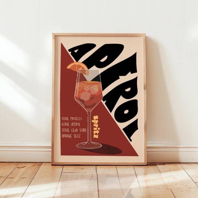 Aperol Spritz Cocktail Print, Home Bar, Kitchen Poster, Retro Alcohol Gift, Decor Wall Art, Art/A5, A4, A3, A2, A1/ Unframed - image 1