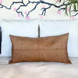 Saddle Tan Faux Leather Lumbar Pillow Cover Modern Scandinavian Design - thumbnail 2