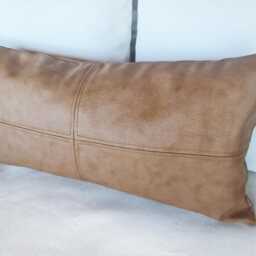 Saddle Tan Faux Leather Lumbar Pillow Cover Modern Scandinavian Design - thumbnail 3