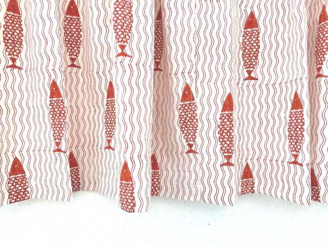 Hand Block Printed Rust Fish Organic Cotton Curtains, Rod Pocket Drapes - 2 Panels - image 1