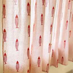 Hand Block Printed Rust Fish Organic Cotton Curtains, Rod Pocket Drapes - 2 Panels - thumbnail 4