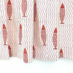 Hand Block Printed Rust Fish Organic Cotton Curtains, Rod Pocket Drapes - 2 Panels - thumbnail 3