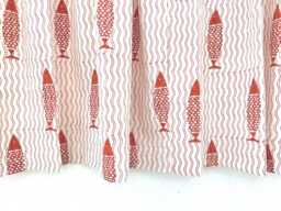 Hand Block Printed Rust Fish Organic Cotton Curtains, Rod Pocket Drapes - 2 Panels - thumbnail 1