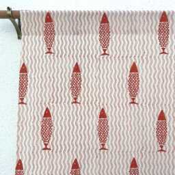 Hand Block Printed Rust Fish Organic Cotton Curtains, Rod Pocket Drapes - 2 Panels - thumbnail 3