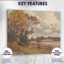 Peaceful Riverside Meadow Autumn Trees Landscape Painting Canvas Wall Art Print Decor Picture Ready To Hang - thumbnail 1