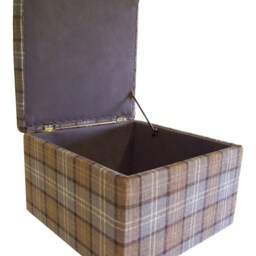 Tartan Fabric Storage Box Footstool Duck Egg Blue, Lift Lid - 20x20x14 - thumbnail 2