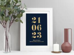 Personalised Metallic Foil Date Print - Custom Wedding Anniversary Gift Special Wall Art Engagement Va197 - thumbnail 1